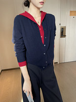Pull en cachemire à capuche personnalisé rouge et bleu contrasté pour femme, style décontracté et polyvalent pour l'automne