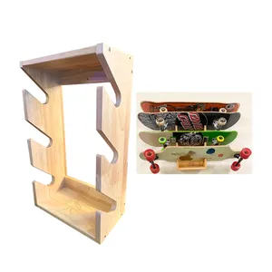 Rak dinding skateboard kayu 3 lapisan, rak dudukan dinding Longboard/Deck, rak papan seluncur Horizontal kayu