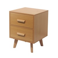 Table de chevet nordique à 2 tiroirs, table de chevet en MDF grain de bois avec poignées en MDF et pieds coniques en MDF, armoire de rangement pour chambre à coucher