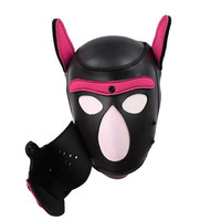 Parti Pup yavru oyun köpek kaput göz maskesi yastıklı lateks kauçuk rol oynamak Cosplay tam kafa kulaklar maske çiftler için seks oyuncak