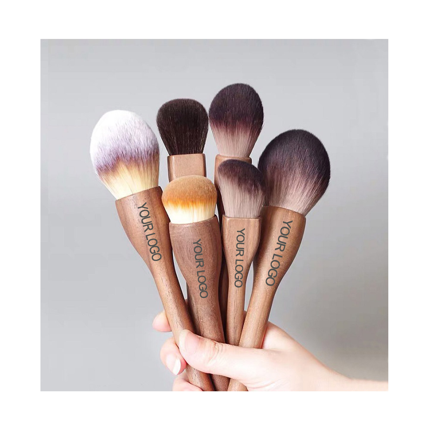 2023 Custom Single Walnut Series Fiber Hair Makeup Powder Powder Powder Foundation Blush Contouring Brush Set