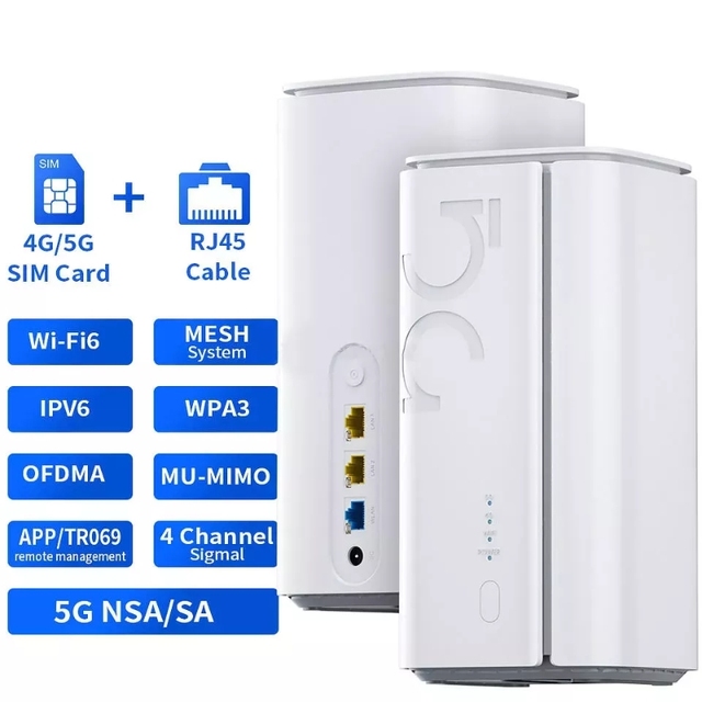 Wifi6 5G CPE Router MT7621AT SDX55 11AX 1800Mbps Openwrt System 4G 5G Wifi Router With Built-in Antenna