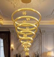 Lustre moderne en cristal pour escalier, lampe suspendue dorée, lampe de loft, villa de luxe, hall d'hôtel, salon, grand lustre pour la maison