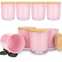 Bocaux en verre pour bougies de 10 oz, rose irisé, contenants épaissis, couvercles en bambou, étiquettes personnalisées, logo, fabrication artisanale de bougies, support pour bougies