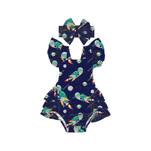 Combinaison d'été pour bébés filles HY-045-ZXL, style boutique, à bretelles bulles, volants superposés, motif animal - Product Image 3