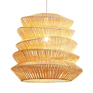 Lustre rond en rotin de style chinois Chaihuo, E27 LED, lumière blanc chaud, pour salon de thé, restaurant, bureau - Product Image 5