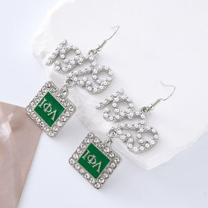 Sisterhood <strong>Iota</strong> <strong>Phi</strong> <strong>Lambda</strong> Design Green and White Tone Greek IPA 1929 Pendant Making Sorority Women Jewelry Dangled Earrings - Product Image 2