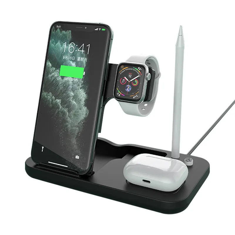 Soporte de cargador inalámbrico 4 en 1, estación de carga inalámbrica para iphone, iWatch, Airpods Pro