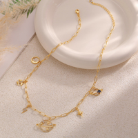 OUYIN JEWELRY Collier chaîne Hip Hop multi-éléments style trombone, avec motifs Croissant, Éclair, Planète, Étoile, en Zircon, en laiton doré