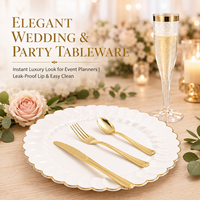 Assiettes jetables rétro à bord doré en gros, ensembles d'assiettes en plastique à motifs floraux, vaisselle de luxe 10,25 pouces pour desserts et apéritifs