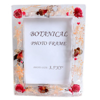 Cadre photo en acrylique transparent fait main avec fleurs séchées, impression typographique, couleur personnalisée, luxe léger, tailles 5, 6 et 7 pouces
