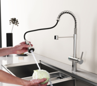 Robinet de cuisine intelligent de haute qualité, contemporain, eau chaude et froide, monocommande, douchette extractible, en acier inoxydable, finition or brossé