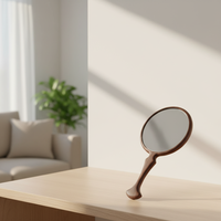 Miroir de maquillage portable moderne en bois avec cadre en aluminium, écran intégré en plastique PET, doublure 100 % coton pour une fraîcheur durable