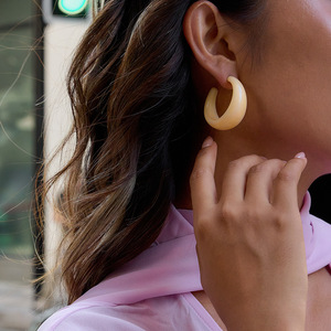 <b>Cuff</b> <b>Earrings</b> Resin Amber C Ring Stainless Steel Post Fashion Jewelry Geometric Design Multi Color Options - Product Image 3