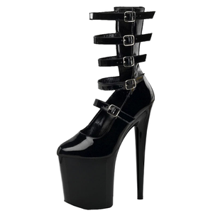 Sexy 20cm Stiletto <b>Heel</b> Boots Solid Black PU Leather Buckle for Fashionable Women's Winter Pole <b>Dance</b> Practice Featuring ABS - Product Image 4