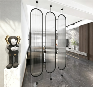 Cloison de séparation moderne en verre dépoli découpé au laser pour salon et salle de bain, 3 panneaux translucides, minimalistes et translucides - Product Image 2