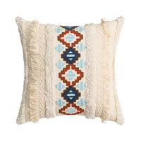Housse de coussin beige brodée capitonnée avec pompons, taie d'oreiller géométrique bohème, coussin décoratif doux pour canapé et salon