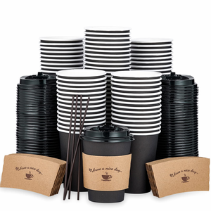 En gros Personnalisé Imprimé Réutilisable PLA compostables Noir Double Paroi Ondulée Boisson Chaude Café Gobelets En Papier - Product Image 1