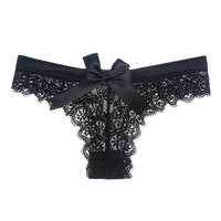 Lingerie Sexy pour Femme, Culotte Transparente en Dentelle avec Nœud, String