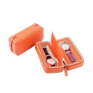 หรูหราBurnt Orangeของแท้หนัง 2 สล็อตผู้หญิงLady Zipperนาฬิกาเดินทางจัดเก็บกรณี - Product Image 6
