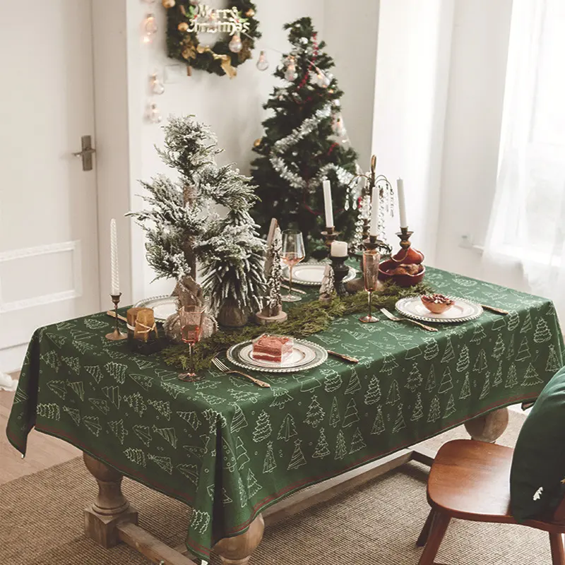 Weihnachts dekoration liefert Polyester Chenille Tischdecken Stoff Rechteck Klassische Schneeflocke Hut Baum Muster Tischdecke