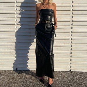 Nuevo Vestido de Fiesta Largo de Alta Calidad, Sexy, sin Tirantes, con Escote en V Profundo, de Cuero, con Abertura Lateral, para Mujer - Product Image 1