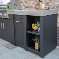 Meilleures ventes JOYEDA Armoires de cuisine extérieures en acier inoxydable 304 avec évier intégré, barbecue à gaz et auvent motorisé pour les rassemblements en extérieur