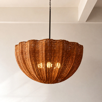 Lustre suspendu en rotin tressé style ferme, largeur 80 cm, 4 lumières, culot E26, structure métallique pour éclairage intérieur de maison, salle à manger, salon