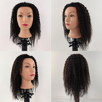 Tête d'entraînement 16 pouces en cheveux humains 100% naturels noirs bouclés ondulés, mannequin féminin pour la coiffure et la pratique en cosmétologie