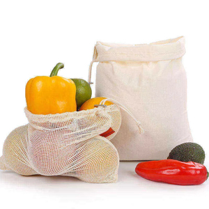 Sac de courses réutilisable en coton biologique avec cordon de serrage, sac de rangement anti-poussière 25x30 10x15cm pour légumes, riz et aliments - Product Image 2