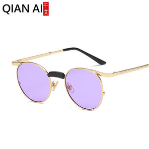 Lunettes de soleil ovales en métal pour femmes Qianai, UV400, légères, verres roses, à la mode, décoratives, type 3 - Product Image 2