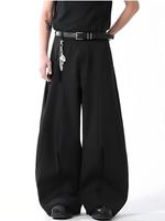 Pantalon plissé beige en sergé de haute qualité FLN pour homme, taille mi-haute élastique, design décontracté, coupe élégante et tendance, style pantalon à coupe courbée