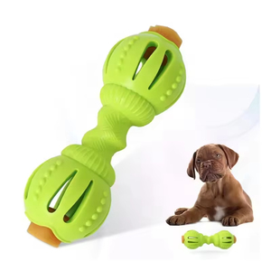 Juguetes de entrenamiento con forma de mancuerna para perros pequeños y medianos, de goma resistente a mordidas, con dispensador de comida, para masticar, aliviar el estrés y limpiar los dientes. - Product Image 1