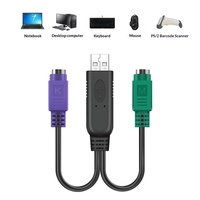Câble adaptateur USB vers PS/2 2 en 1 pour souris et clavier avec connecteurs en cuivre