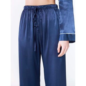 Conjunto de pijama de seda satinada para mujer, de manga larga, con botones, 2 piezas, ropa de dormir suave - Product Image 6