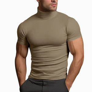 Camiseta de manga corta de color sólido para hombre, informal, de negocios, ajustada, elástica, de alta calidad, 2025 - Product Image 3