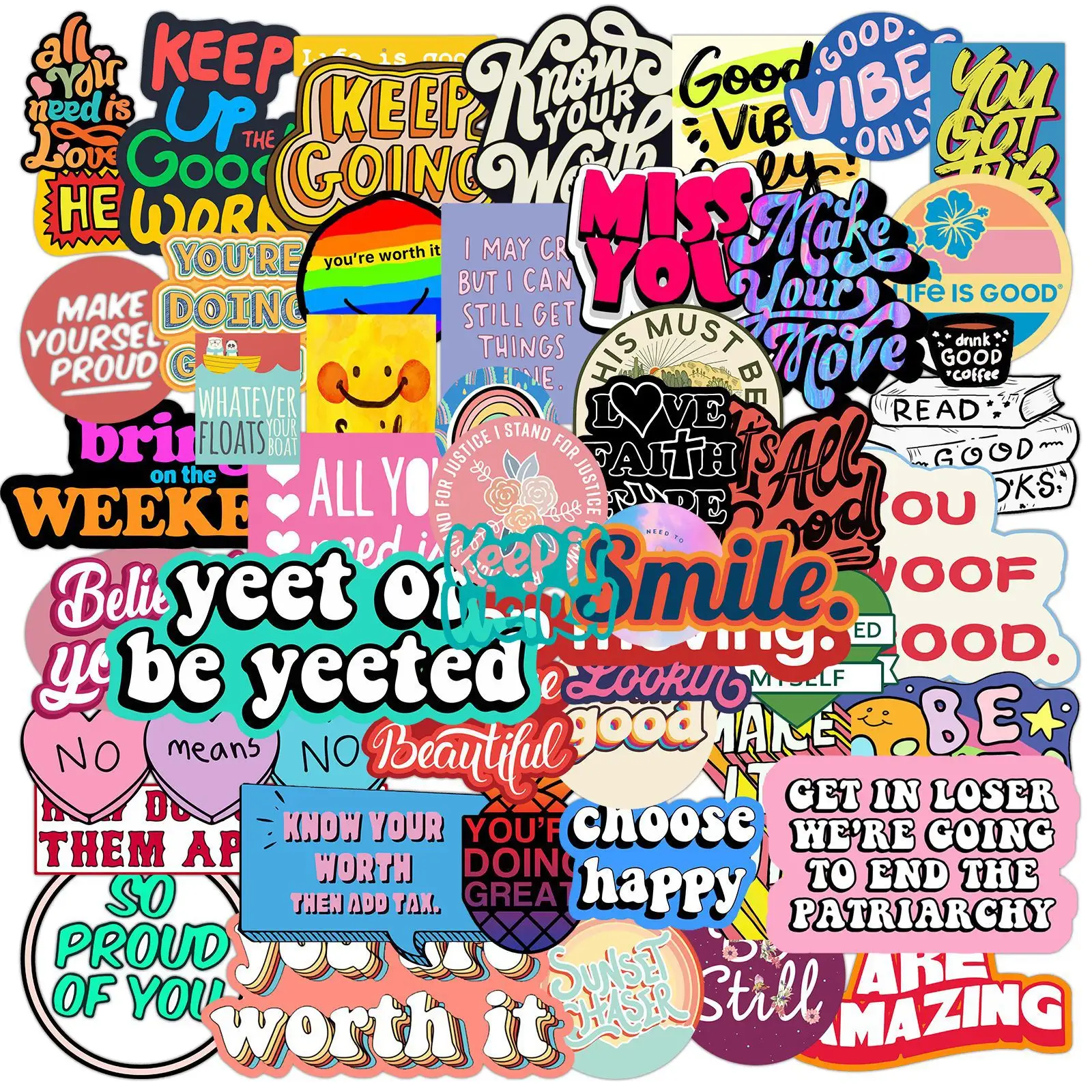 50pcs/bag INS Inspirational Words Mental health reward stickers alphabet Waterproof PVC Vinyl Removable Stickers for kids