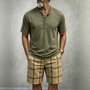 Conjunto de Camisa Polo con Cuello Tipo Waffle y Pantalones Cortos para <span class=keywords><strong>Hombre</strong></span>, Estilo Europeo, Verano, Casual, Deportivo, Dos Piezas - Product Image 3