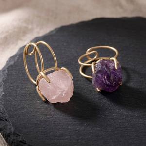 Anillo de Cristal Natural con Amatista, Citrino y Ágata Roja, Anillos con Piedras Preciosas, Chapado en Oro, Ajustable, Banda Abierta, Joyería para Mujer - Product Image 3
