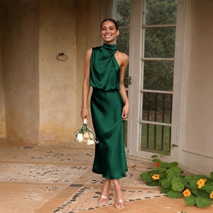 <span class=keywords><strong>Vestido</strong></span> <span class=keywords><strong>de</strong></span> Dama <span class=keywords><strong>de</strong></span> Honor <span class=keywords><strong>de</strong></span> Satén con Cuello Halter, Silueta en A, Largo Midi, Antiarrugas, Primavera/Verano 2026, Superventas - Product Image 4