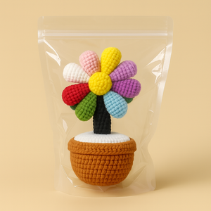 Ornement en peluche de fleur de marguerite fait main, inspiré de GD, tricoté arc-en-ciel, en pot, décoration de bureau douce, cadeau - Product Image 5