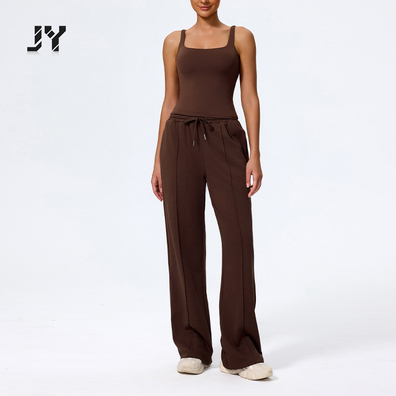 JY High Quality Outdoor Running Women's Sports Suit Solid Color Breathable Vest Long Pants Women's Yoga Two-piece Set