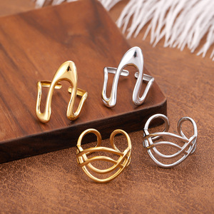 2026 Women's Trendy Irregular Shape 18k Gold Plated Stainless Steel Adjustable <b>Open</b> <b>Ring</b> Waterproof Fashion Jewelry - Product Image 2