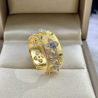 Bague Trèfle à Quatre Feuilles en Or Plaqué Or Vintage Italien, Zircon Cubique Bicolore, Style Palais, Faite à la Main, Bijou Femme en Pierre Précieuse