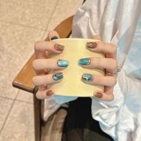 Diseño #2473, venta al por mayor, uñas artificiales, bailarina corta, uñas postizas, cristal francés, Ojo de Gato Azul, prensa en las uñas