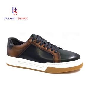 Chaussures de sport confortables et légères en cuir de vache véritable bicolore pour hommes, logo personnalisé, baskets faites à la main, respirantes, automne - Product Image 1