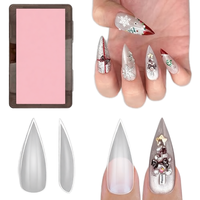 Ongles artificiels à pointe stiletto, longueur moyenne, en gel souple, double finition mate, transparents, couvrance totale, pour salon et DIY, 16 tailles, 224 pièces