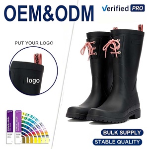 Bottes <span class=keywords><strong>de</strong></span> <span class=keywords><strong>pluie</strong></span> cylindriques imperméables pour femmes, hauteur genou, <span class=keywords><strong>bleu</strong></span> <span class=keywords><strong>marine</strong></span>, motif floral, en caoutchouc, vente en gros transfrontalière - Product Image 1