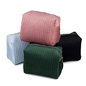 High Quality Custom Logo Travel Toiletry Storage <b>Bag</b> <b>Large</b> Capacity Pillow Striped Velvet Makeup Pouch <b>Cosmetic</b> <b>Bag</b> - Product Image 4