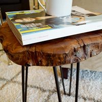 Großhandel Vintage einzigartige Form Naturholz stumpf rustikale Oberfläche Beistell tisch Holztisch